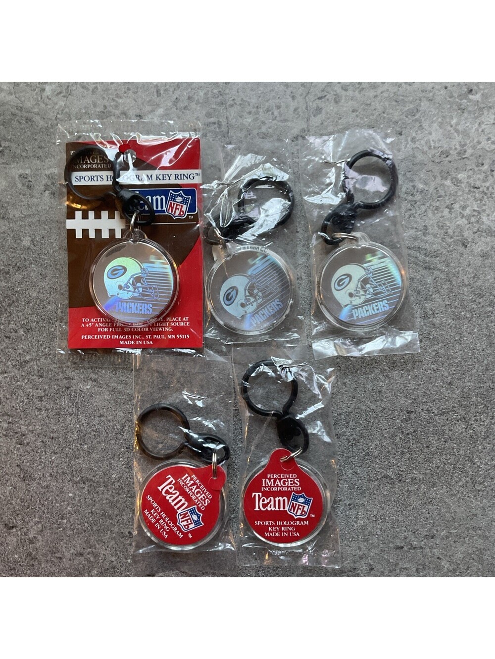 Vintage NFL Hologram Keychain Green Bay Packers 1 1/2” Lot Of Five NWT Lot 1